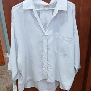 Magaschoni Linen Drop Shoulder Oversized Light Grey Blouse Sz. L